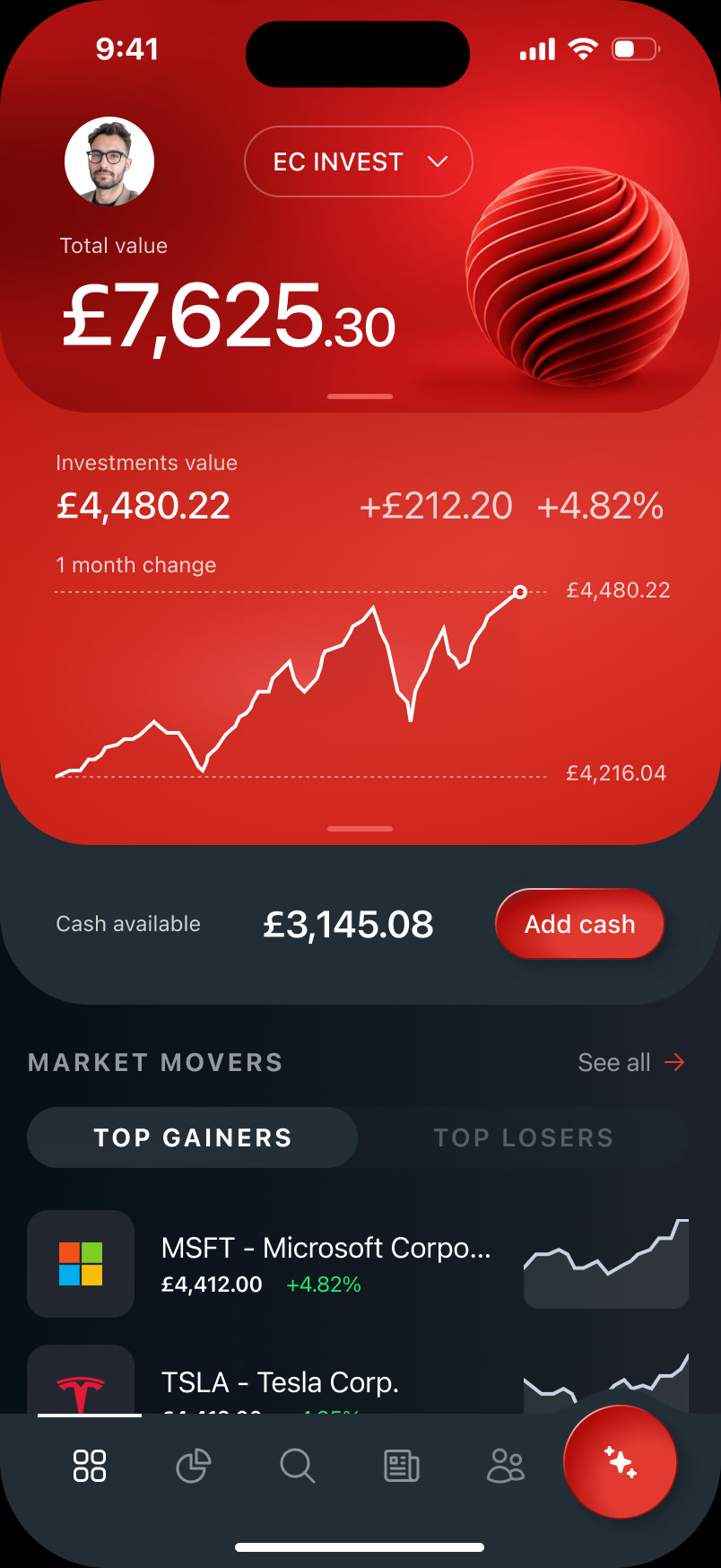 Portfolio home in the app